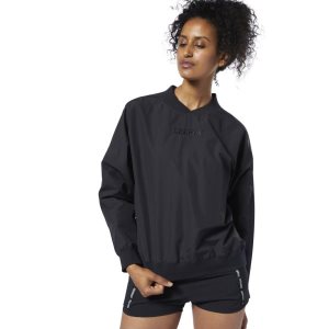 Reebok Meet You There Woven Pullover Sweatshirt Damen - Schwarz - DE 026-MIX